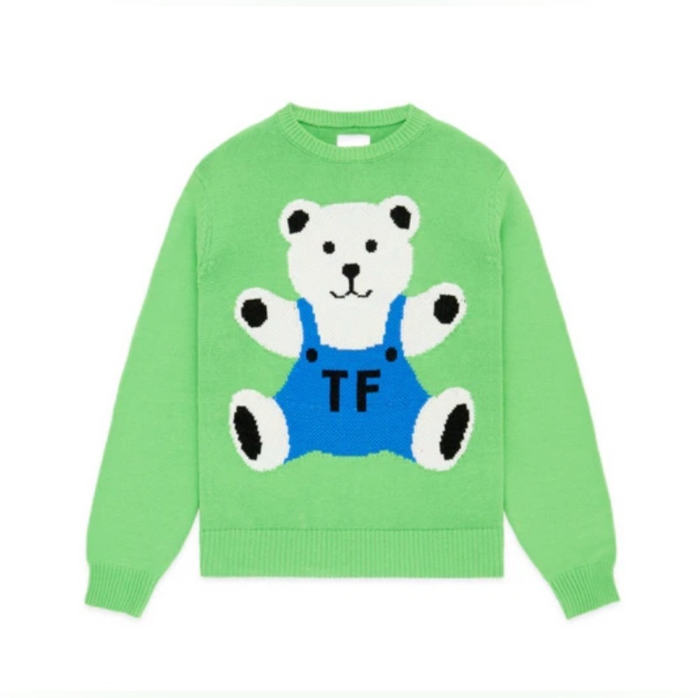 NWT Teddy Fresh Women Intarsia Bear Sweater Neon Green Size 2XL Preppy Quirky